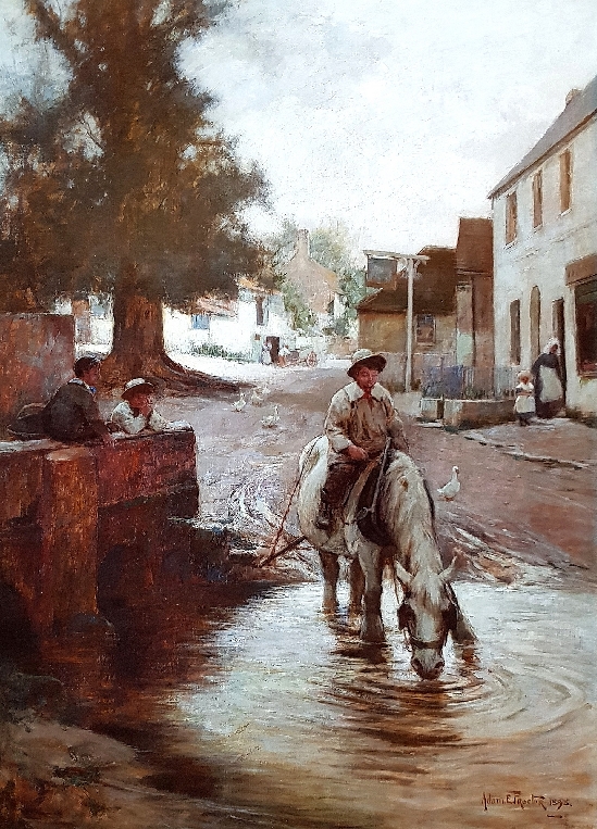 Adam Edwin Proctor - A Horse Watering at the Ford