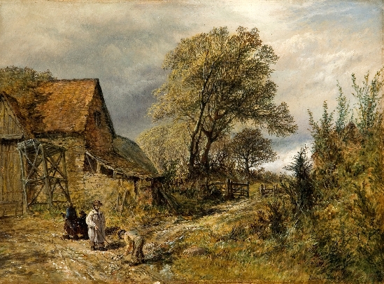 Alfred Dawson - Rustics before a Thatched Farm