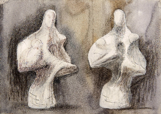 Henry Moore OM, CH, FBA - Two Views Of Mother And Child Sculpture