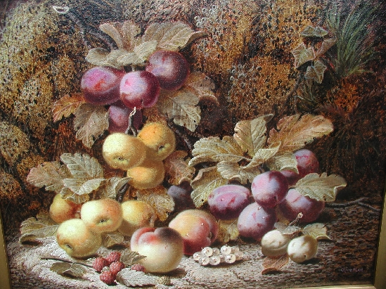 Oliver Clare - Still Life with Plums, Apples and Peaches on a Mossy Bank