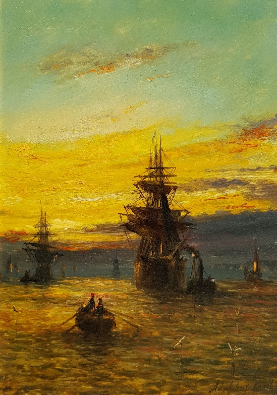 Shipping off the Coast at Sunset