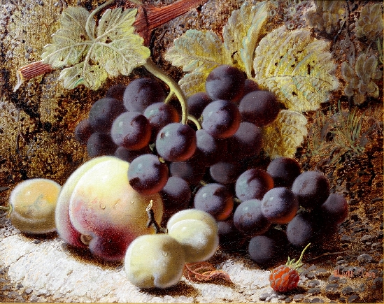 Oliver Clare - Still Life of Plums, Grapes, Peach and Raspberry