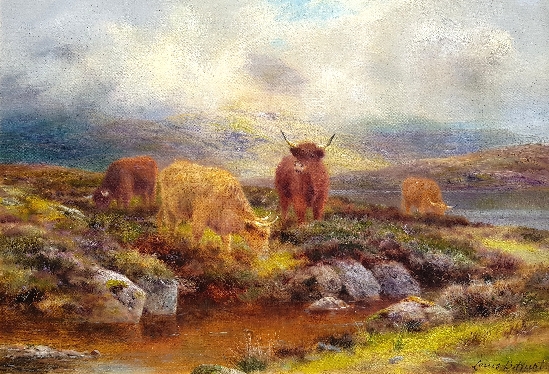 Louis Bosworth Hurt - Moorland and Wandering Mists with Cattle