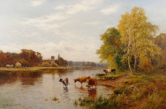 Alfred De Breanski Snr - Cattle Watering on a River