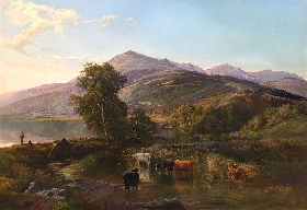 Water in Amongst the Reeds, in a Mountainous Landscape
