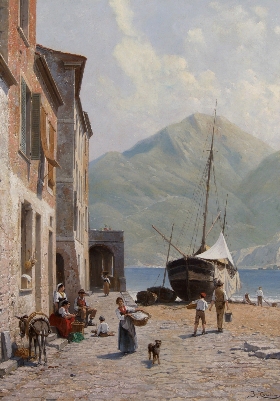 Fisherfolk on a busy quay, Vernazza, Liguria