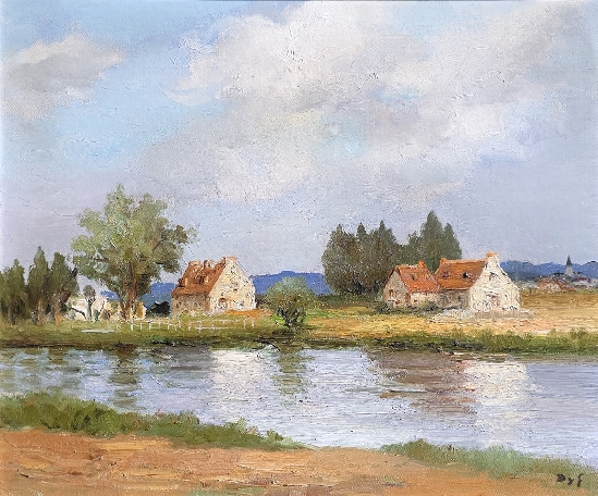 Marcel Dyf - Ferme Le Long De La Rive De Fleuve