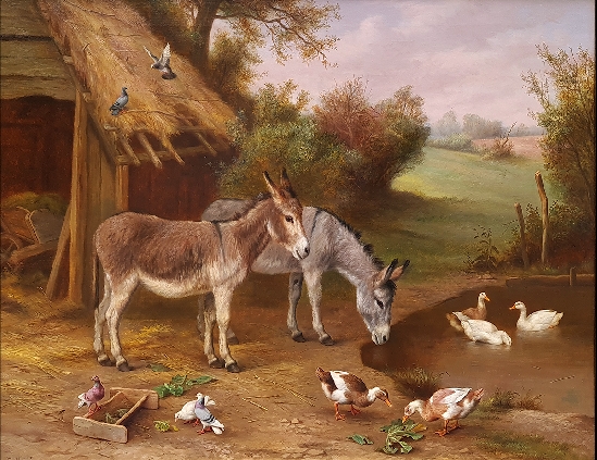 Edgar Hunt - Two Donkeys and Ducks