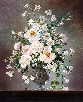 Bees with White Anemonies, Roses and Freesias in a Glass Vase