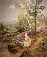 Gathering Flowers Along the Stream's Edge