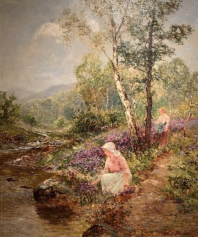 Gathering Flowers Along the Stream's Edge