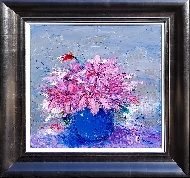 Studio Blue Vase, Magenta Flowers