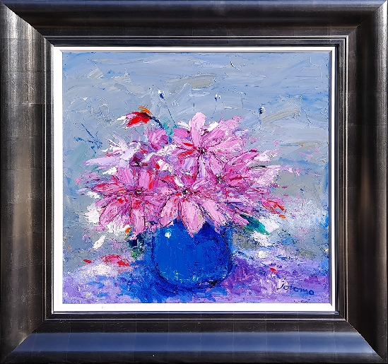 John Lowrie Morrison - Jolomo OBE - Studio Blue Vase, Magenta Flowers