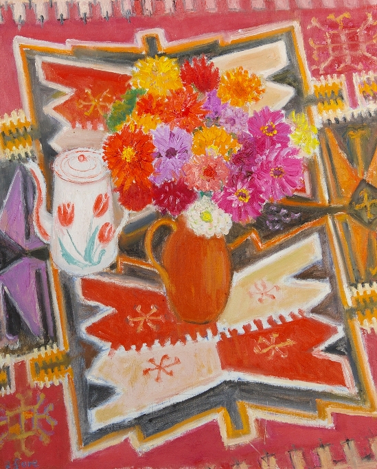 Frederick Gore - Provencal Flowers on a Kelim