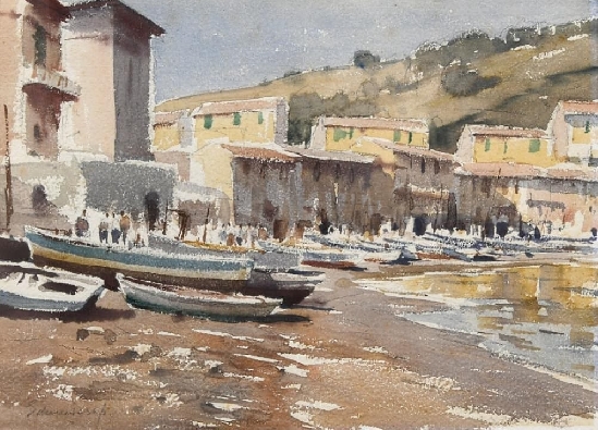Edward Brian Seago RBA, RWS - Coastal Fishing Village