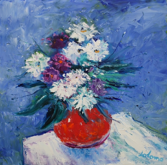 John Lowrie Morrison - Jolomo - Mixed Flowers in a Red Vase